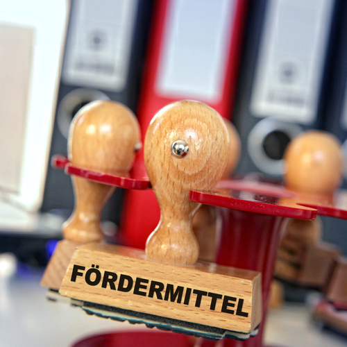 Stempel mit der Aufschrift "Fördermittel"