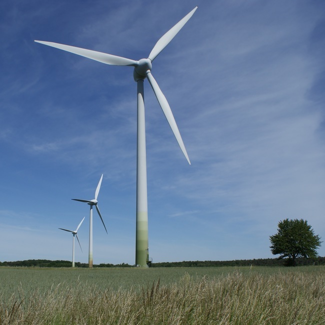 Das Bild zeigt Windenergieanlagen zwischen Lüneburg und Embsen