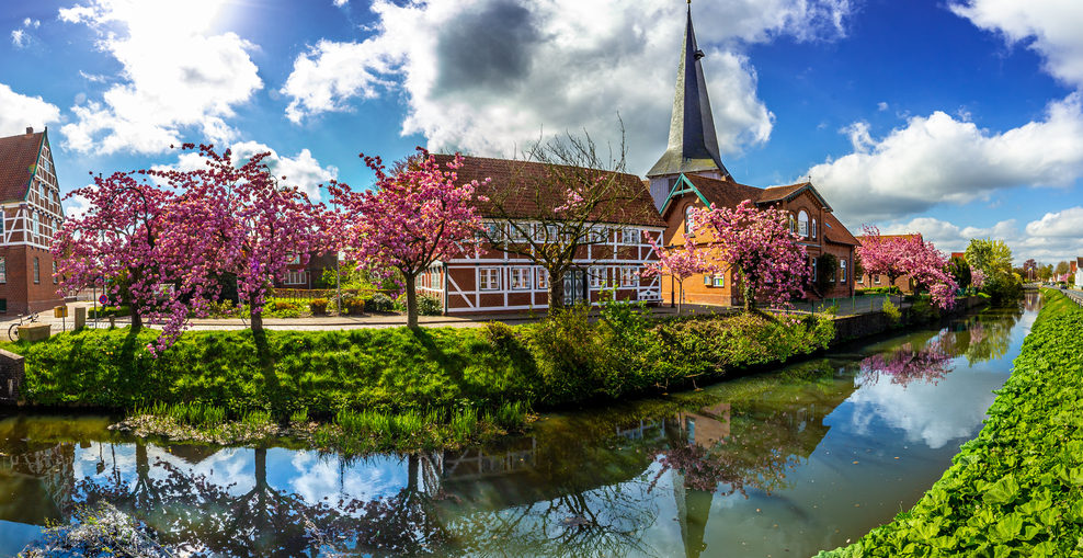 Altes Land, Jork, Wasser, Bäume, Frühling